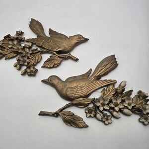 Syroco 1960's Pair Gold Birds Dogwood Branch Wall Art Decor Vtg Mcm Great Cond